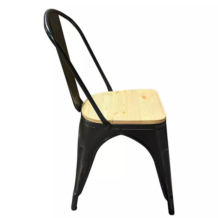 Καρέκλα ArteLibre Βιομηχανικού Τύπου Vintage TOLIKO II Μαύρο Αντικέ/Φυσικό Μέταλλο/Ξύλο 45x53x85cm