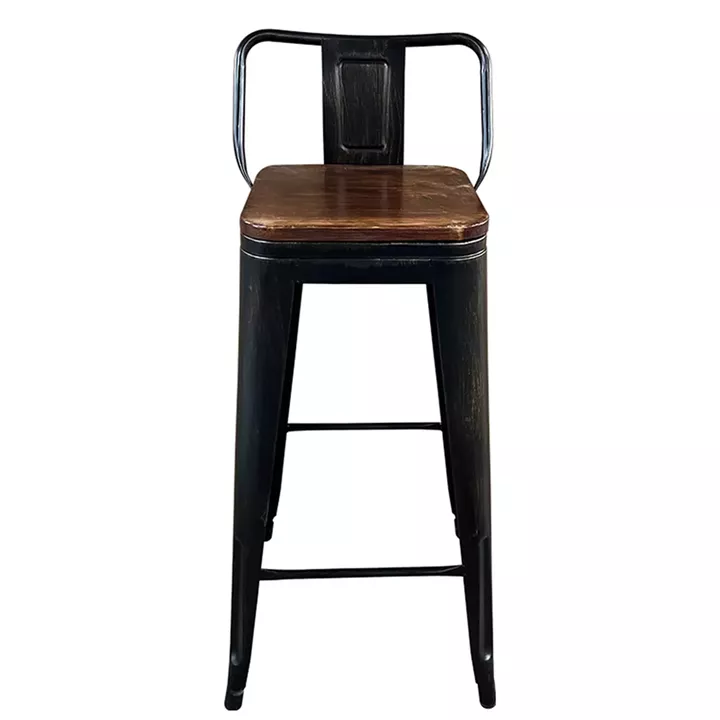 Σκαμπό Bar ArteLibre Βιομηχανικού Τύπου Vintage MOLERO II Μαύρο Αντικέ/Καφέ Μέταλλο/Ξύλο 44x44x94cm