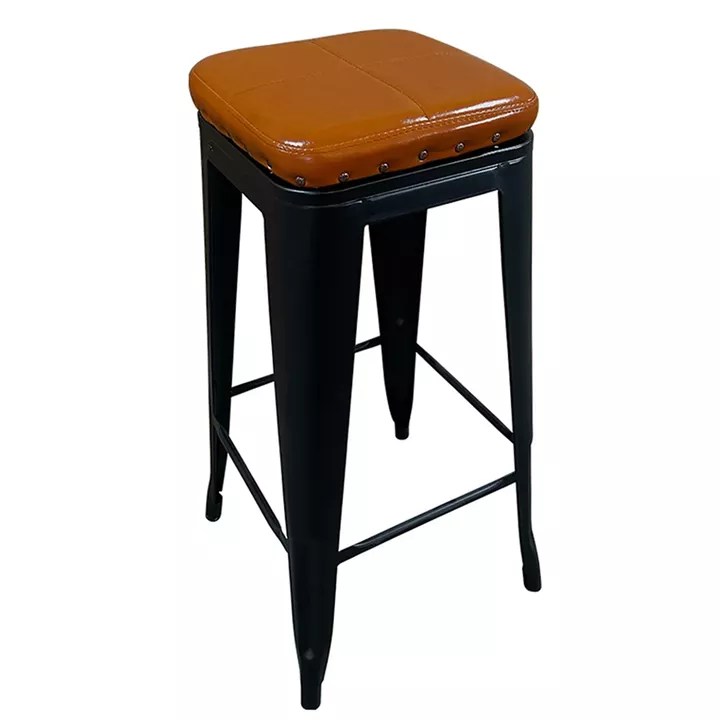 Σκαμπό Bar ArteLibre Βιομηχανικού Τύπου Vintage SILANO III Μαύρο Ματ/Καφέ Μέταλλο/PU 43x43x78cm