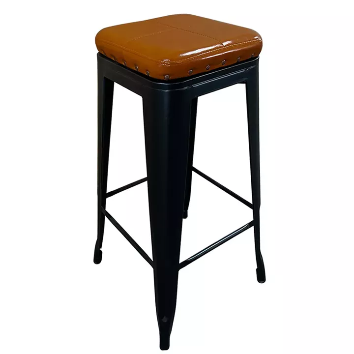 Σκαμπό Bar ArteLibre Βιομηχανικού Τύπου Vintage SILANO III Μαύρο Ματ/Καφέ Μέταλλο/PU 43x43x78cm