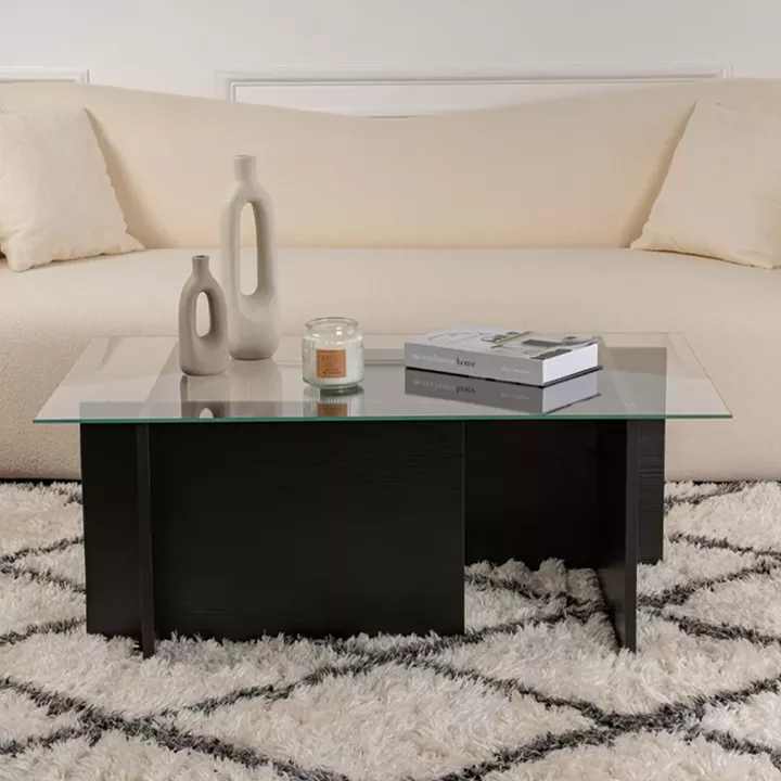 Τραπεζάκι σαλονιού Vetrino Megapap γυάλινο χρώμα μαύρο 105x65x40εκ.