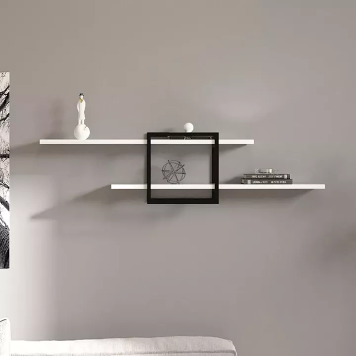 Ραφιέρα τοίχου Mone Megapap χρώμα λευκό - μαύρο 120x18x30εκ.