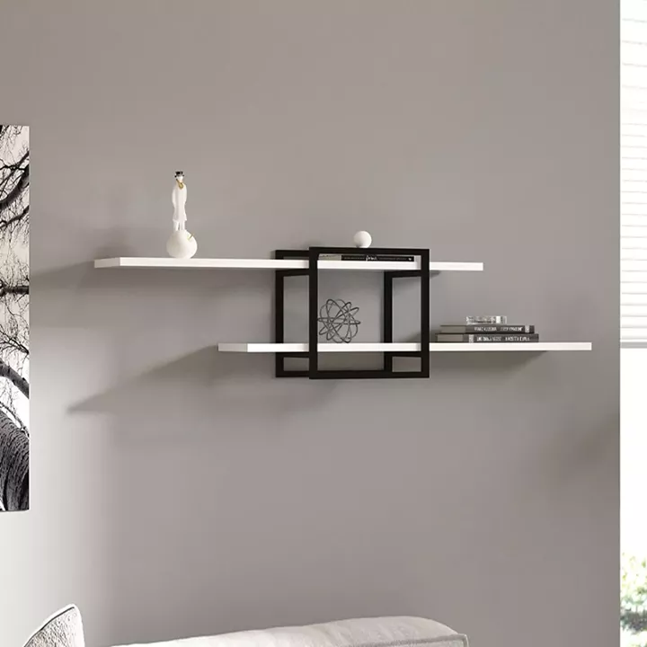 Ραφιέρα τοίχου Mone Megapap χρώμα λευκό - μαύρο 120x18x30εκ.