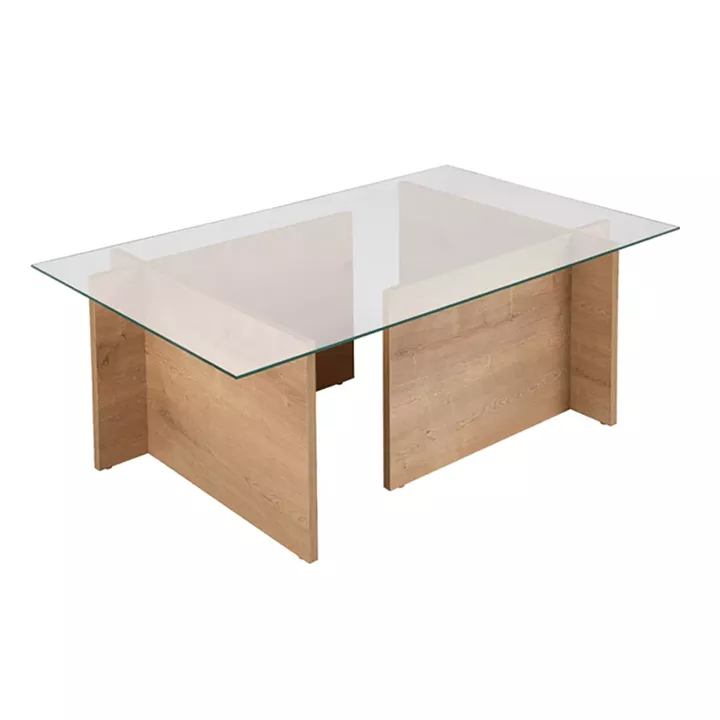 Τραπεζάκι σαλονιού Vetrino Megapap γυάλινο χρώμα honey oak 105x65x40εκ.