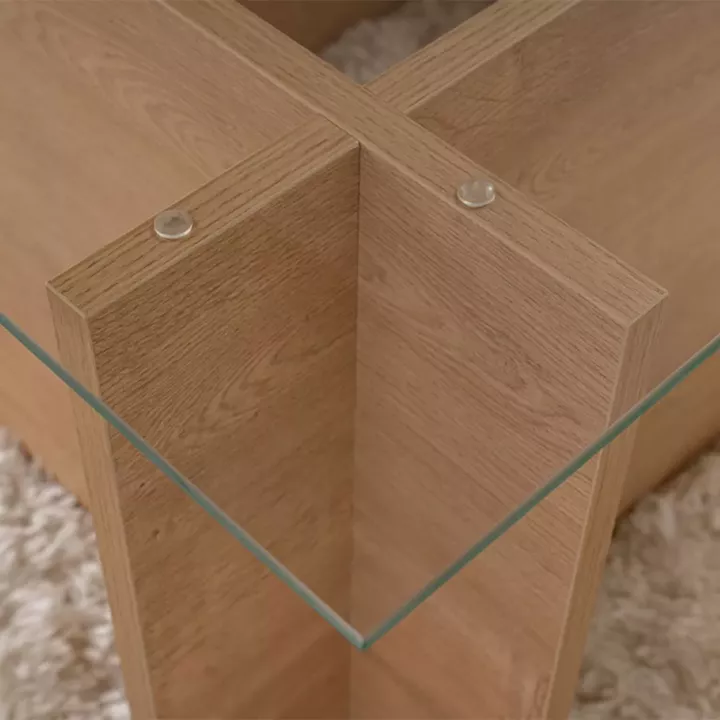 Τραπεζάκι σαλονιού Vetrino Megapap γυάλινο χρώμα honey oak 105x65x40εκ.