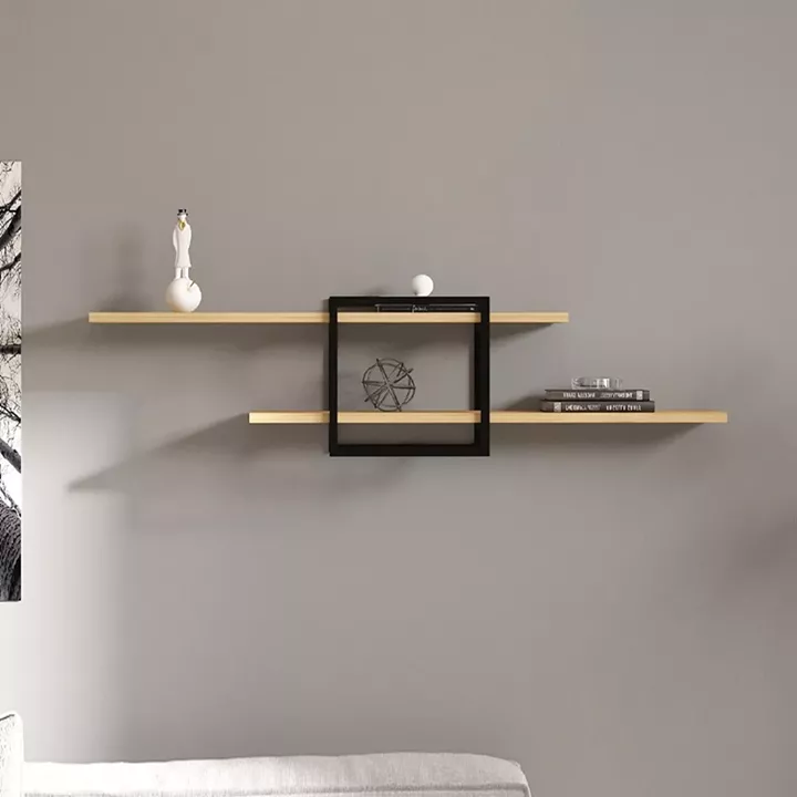 Ραφιέρα τοίχου Mone Megapap χρώμα sapphire oak - μαύρο 120x18x30εκ.