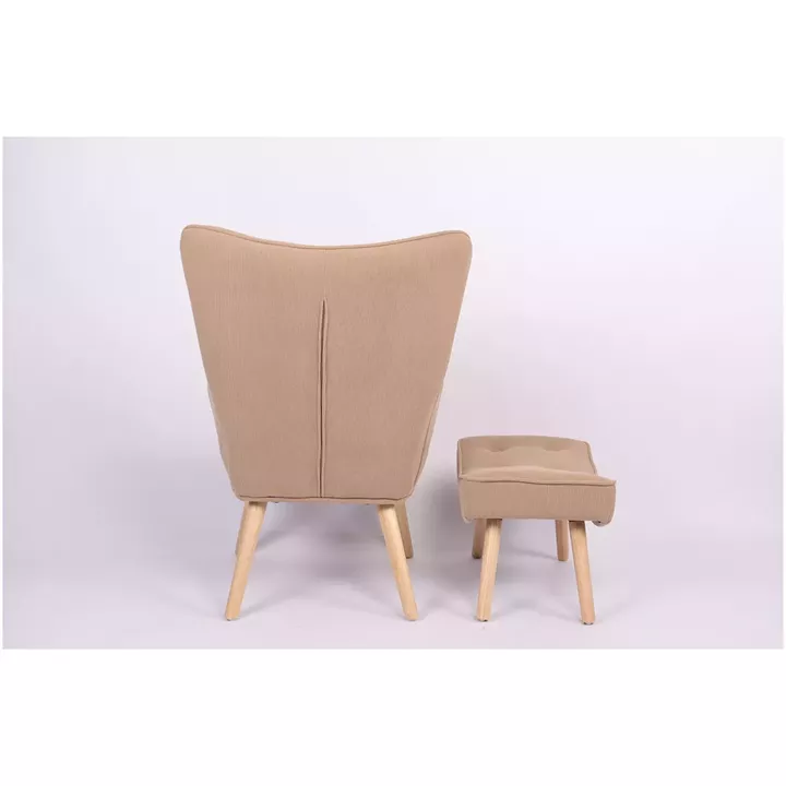 Πολυθρόνα Μπερζέρα Με Υποπόδιο ArteLibre ANIDORI Ανοιχτό Καφέ Ύφασμα/Ξύλο 73x69x96cm