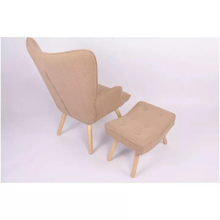 Πολυθρόνα Μπερζέρα Με Υποπόδιο ArteLibre ANIDORI Ανοιχτό Καφέ Ύφασμα/Ξύλο 73x69x96cm