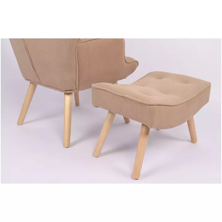 Πολυθρόνα Μπερζέρα Με Υποπόδιο ArteLibre ANIDORI Ανοιχτό Καφέ Ύφασμα/Ξύλο 73x69x96cm