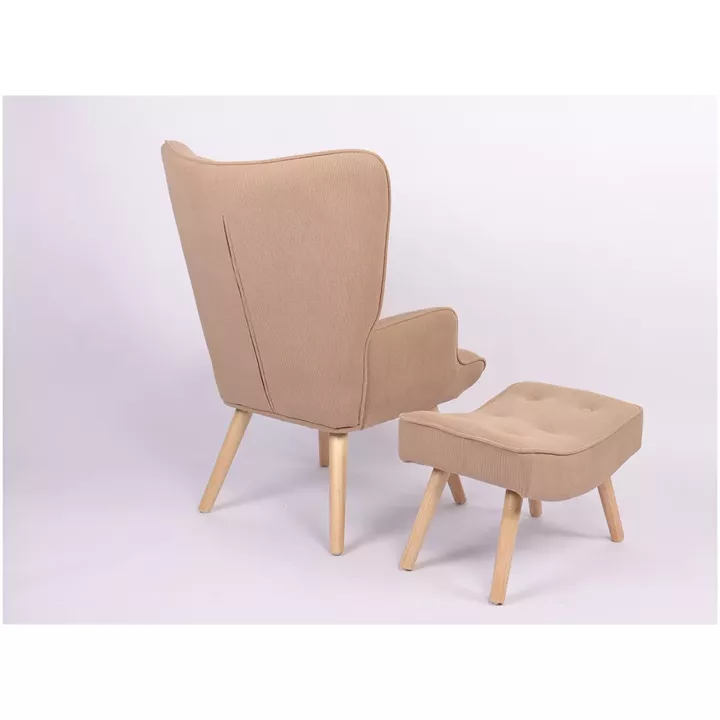 Πολυθρόνα Μπερζέρα Με Υποπόδιο ArteLibre ANIDORI Ανοιχτό Καφέ Ύφασμα/Ξύλο 73x69x96cm