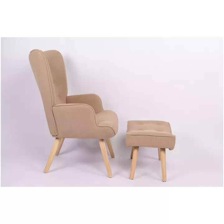 Πολυθρόνα Μπερζέρα Με Υποπόδιο ArteLibre ANIDORI Ανοιχτό Καφέ Ύφασμα/Ξύλο 73x69x96cm