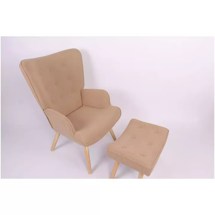 Πολυθρόνα Μπερζέρα Με Υποπόδιο ArteLibre ANIDORI Ανοιχτό Καφέ Ύφασμα/Ξύλο 73x69x96cm