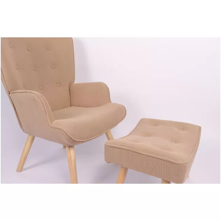 Πολυθρόνα Μπερζέρα Με Υποπόδιο ArteLibre ANIDORI Ανοιχτό Καφέ Ύφασμα/Ξύλο 73x69x96cm
