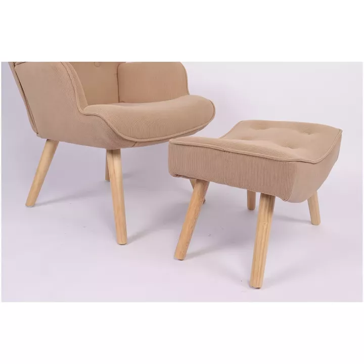 Πολυθρόνα Μπερζέρα Με Υποπόδιο ArteLibre ANIDORI Ανοιχτό Καφέ Ύφασμα/Ξύλο 73x69x96cm