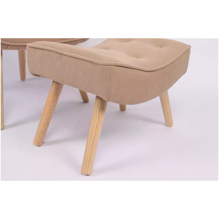 Πολυθρόνα Μπερζέρα Με Υποπόδιο ArteLibre ANIDORI Ανοιχτό Καφέ Ύφασμα/Ξύλο 73x69x96cm