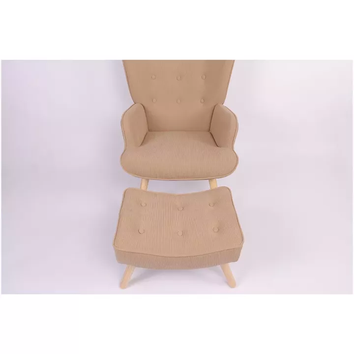 Πολυθρόνα Μπερζέρα Με Υποπόδιο ArteLibre ANIDORI Ανοιχτό Καφέ Ύφασμα/Ξύλο 73x69x96cm