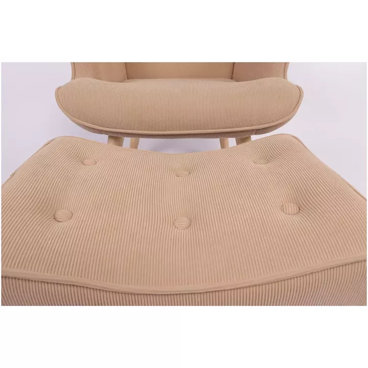 Πολυθρόνα Μπερζέρα Με Υποπόδιο ArteLibre ANIDORI Ανοιχτό Καφέ Ύφασμα/Ξύλο 73x69x96cm