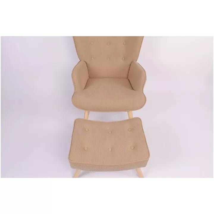 Πολυθρόνα Μπερζέρα Με Υποπόδιο ArteLibre ANIDORI Ανοιχτό Καφέ Ύφασμα/Ξύλο 73x69x96cm