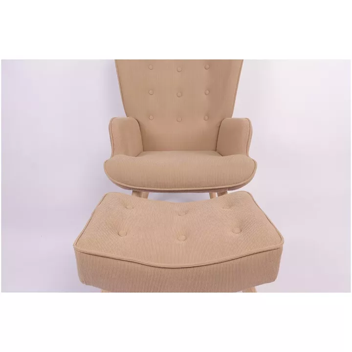 Πολυθρόνα Μπερζέρα Με Υποπόδιο ArteLibre ANIDORI Ανοιχτό Καφέ Ύφασμα/Ξύλο 73x69x96cm