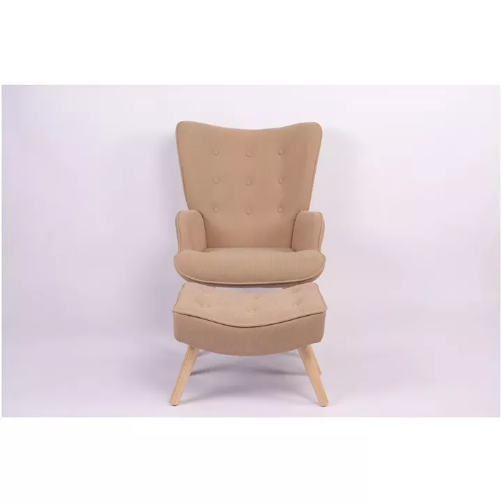 Πολυθρόνα Μπερζέρα Με Υποπόδιο ArteLibre ANIDORI Ανοιχτό Καφέ Ύφασμα/Ξύλο 73x69x96cm