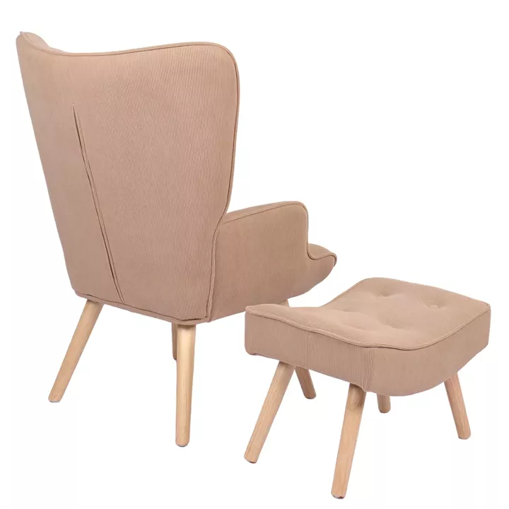 Πολυθρόνα Μπερζέρα Με Υποπόδιο ArteLibre ANIDORI Ανοιχτό Καφέ Ύφασμα/Ξύλο 73x69x96cm