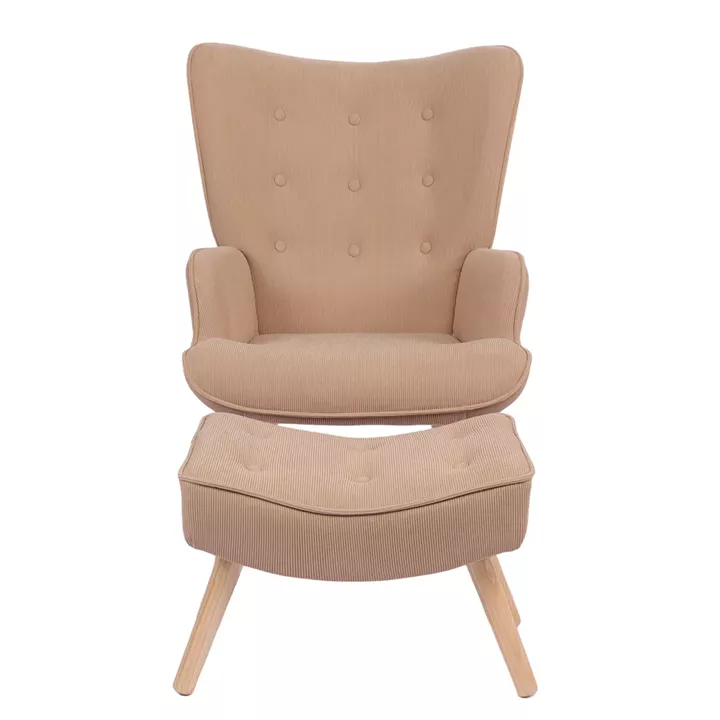 Πολυθρόνα Μπερζέρα Με Υποπόδιο ArteLibre ANIDORI Ανοιχτό Καφέ Ύφασμα/Ξύλο 73x69x96cm