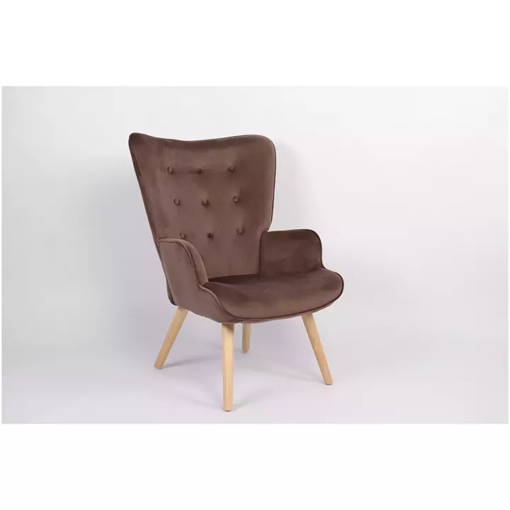 Πολυθρόνα ArteLibre MARION Καφέ Βελούδο/Ξύλο 73x69x96cm