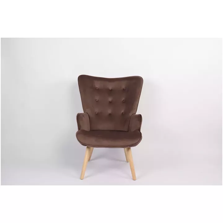 Πολυθρόνα ArteLibre MARION Καφέ Βελούδο/Ξύλο 73x69x96cm