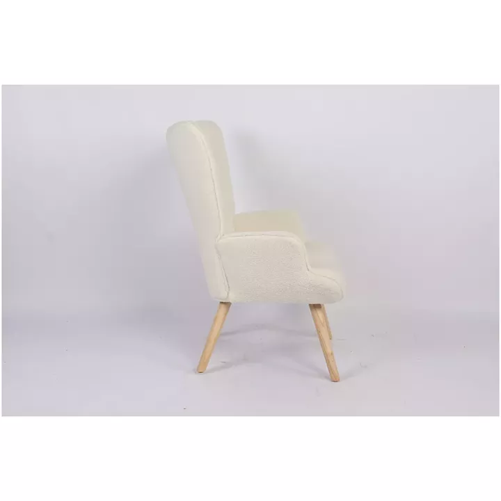 Πολυθρόνα ArteLibre MARION Λευκό Ύφασμα Μπουκλέ/Ξύλο 73x69x96cm