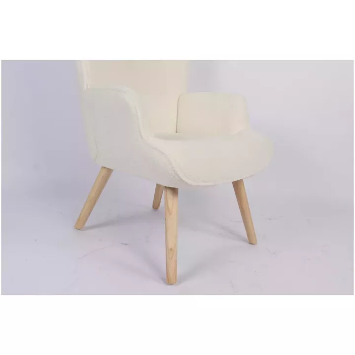 Πολυθρόνα ArteLibre MARION Λευκό Ύφασμα Μπουκλέ/Ξύλο 73x69x96cm