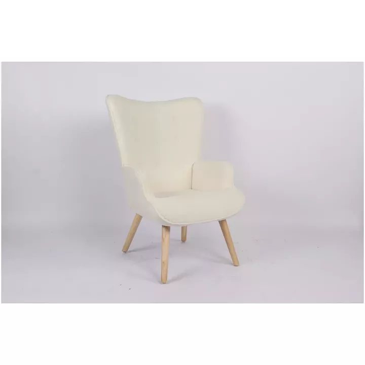 Πολυθρόνα ArteLibre MARION Λευκό Ύφασμα Μπουκλέ/Ξύλο 73x69x96cm