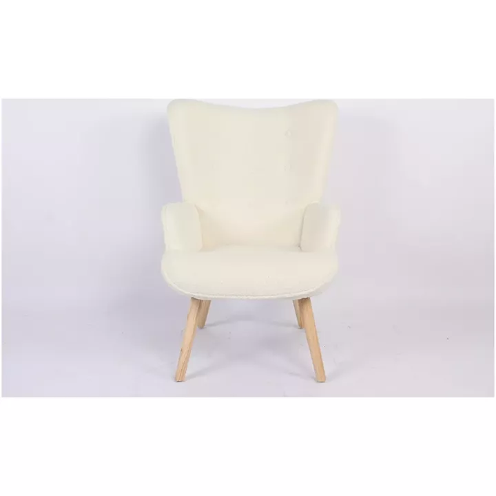 Πολυθρόνα ArteLibre MARION Λευκό Ύφασμα Μπουκλέ/Ξύλο 73x69x96cm