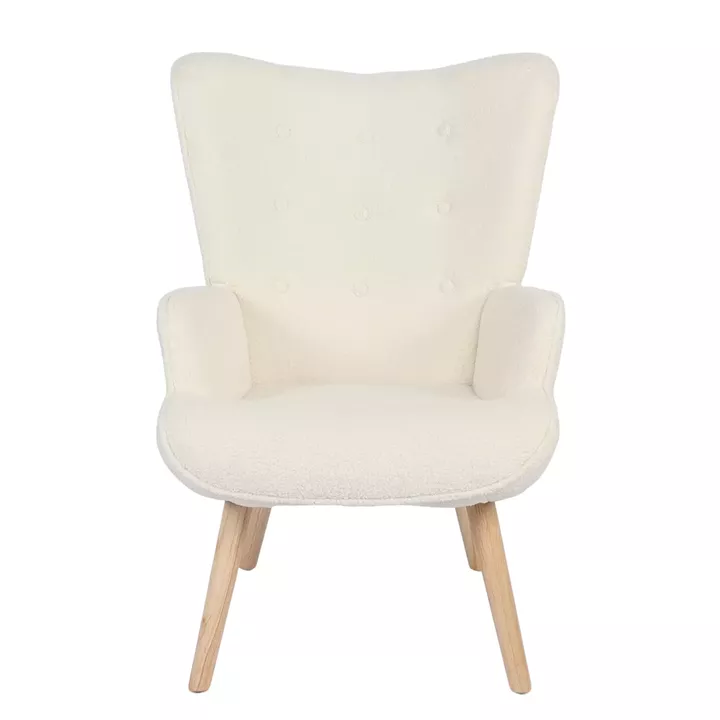 Πολυθρόνα ArteLibre MARION Λευκό Ύφασμα Μπουκλέ/Ξύλο 73x69x96cm