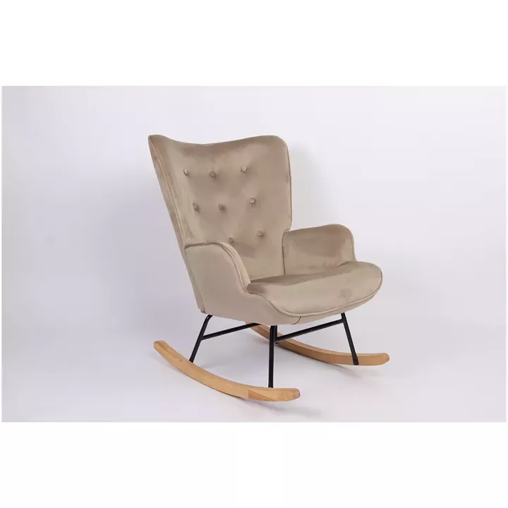 Πολυθρόνα Κουνιστή ArteLibre DARIA Ανοιχτό Καφέ Βελούδο/Μέταλλο/Ξύλο 85x69x90cm