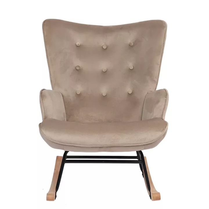 Πολυθρόνα Κουνιστή ArteLibre DARIA Ανοιχτό Καφέ Βελούδο/Μέταλλο/Ξύλο 85x69x90cm