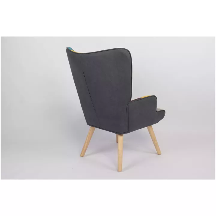 Πολυθρόνα ArteLibre BRIAR Κίτρινο/Μπλε Patchwork Ύφασμα/Ξύλο 73x69x96cm