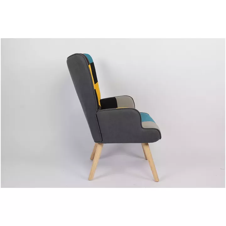 Πολυθρόνα ArteLibre BRIAR Κίτρινο/Μπλε Patchwork Ύφασμα/Ξύλο 73x69x96cm