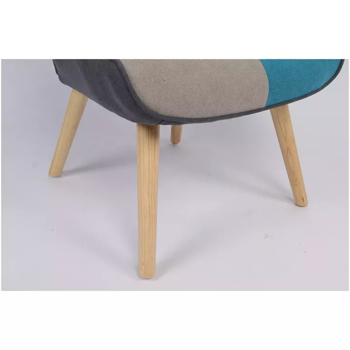 Πολυθρόνα ArteLibre BRIAR Κίτρινο/Μπλε Patchwork Ύφασμα/Ξύλο 73x69x96cm