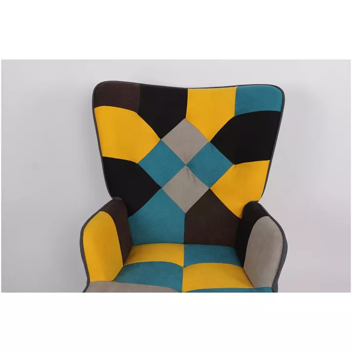 Πολυθρόνα ArteLibre BRIAR Κίτρινο/Μπλε Patchwork Ύφασμα/Ξύλο 73x69x96cm