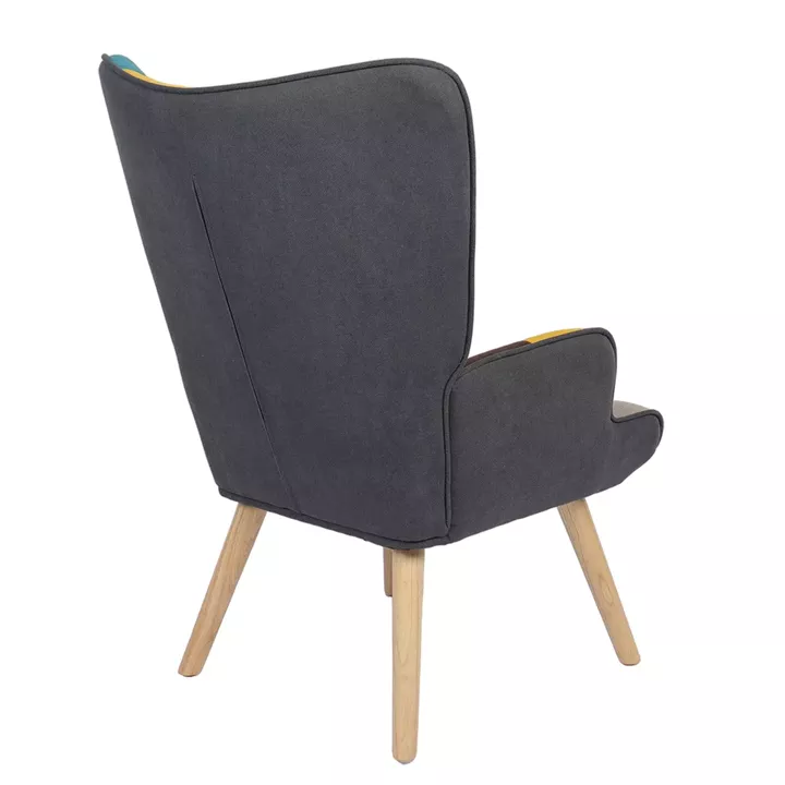 Πολυθρόνα ArteLibre BRIAR Κίτρινο/Μπλε Patchwork Ύφασμα/Ξύλο 73x69x96cm