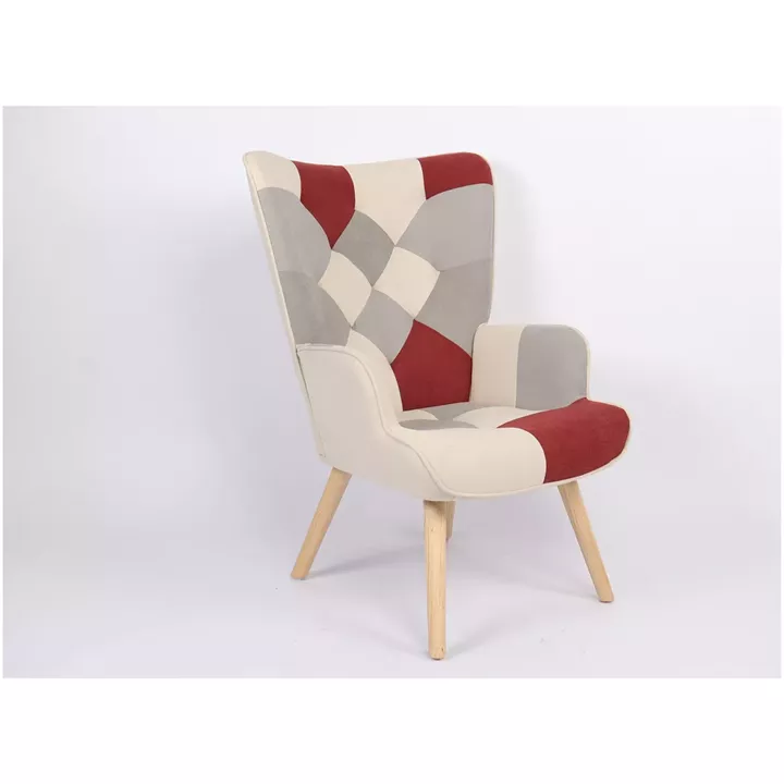 Πολυθρόνα ArteLibre BRIAR Μπορντό/Γκρι Patchwork Ύφασμα/Ξύλο 73x69x96cm