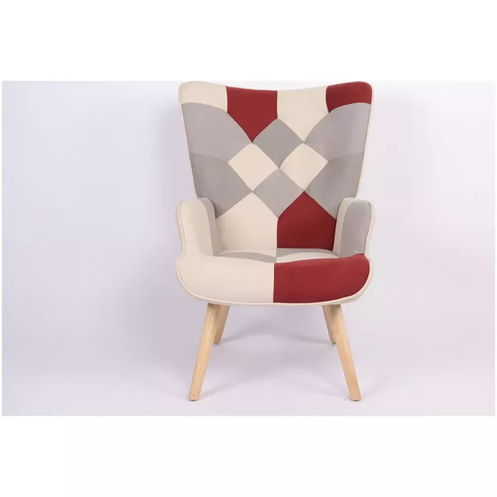 Πολυθρόνα ArteLibre BRIAR Μπορντό/Γκρι Patchwork Ύφασμα/Ξύλο 73x69x96cm