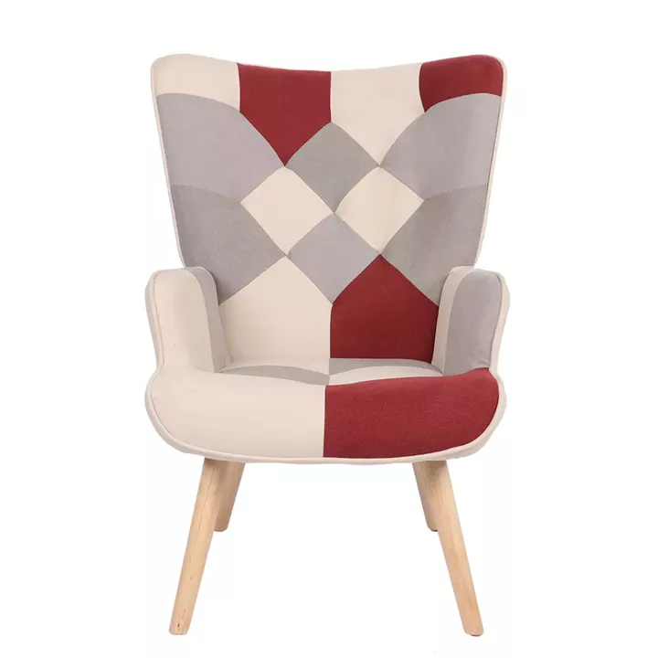 Πολυθρόνα ArteLibre BRIAR Μπορντό/Γκρι Patchwork Ύφασμα/Ξύλο 73x69x96cm