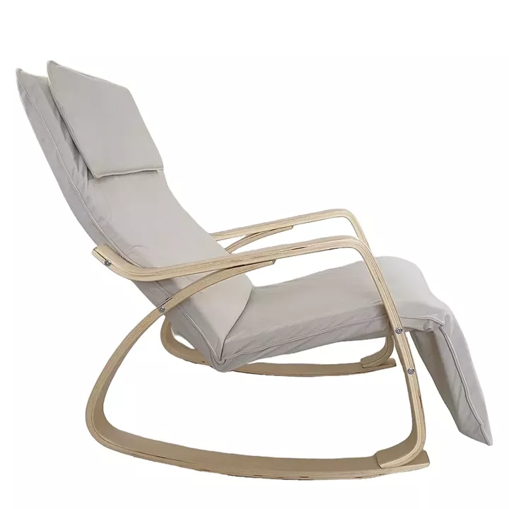 Πολυθρόνα Κουνιστή ArteLibre LUNDRA Μπεζ/Φυσικό Ύφασμα/Ξύλο 67x127x91cm