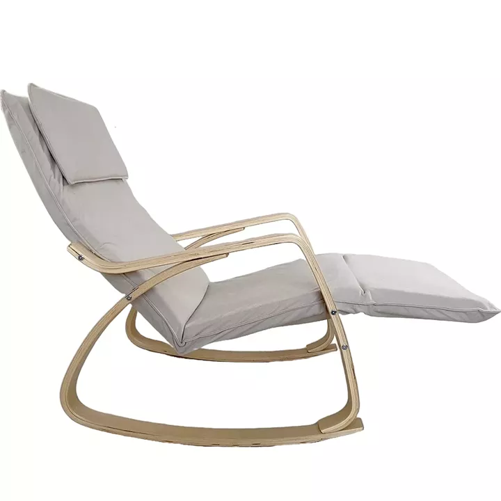 Πολυθρόνα Κουνιστή ArteLibre LUNDRA Μπεζ/Φυσικό Ύφασμα/Ξύλο 67x127x91cm