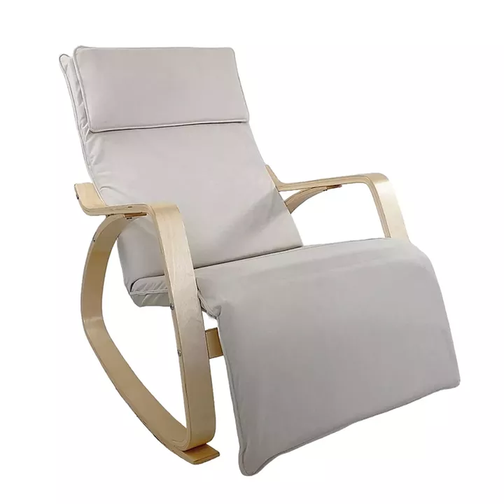 Πολυθρόνα Κουνιστή ArteLibre LUNDRA Μπεζ/Φυσικό Ύφασμα/Ξύλο 67x127x91cm