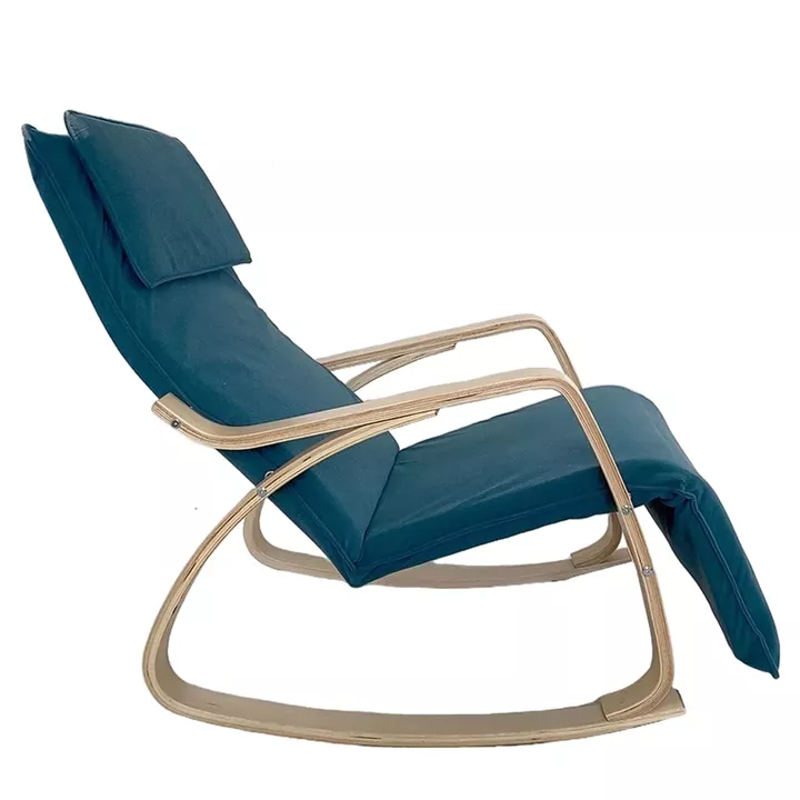 Πολυθρόνα Κουνιστή ArteLibre LUNDRA Μπλε/Φυσικό Ύφασμα/Ξύλο 67x127x91cm