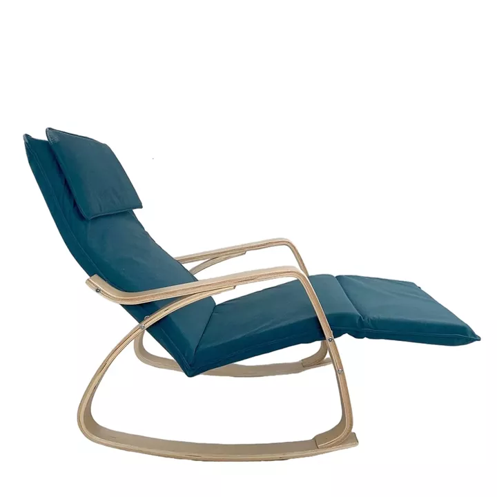 Πολυθρόνα Κουνιστή ArteLibre LUNDRA Μπλε/Φυσικό Ύφασμα/Ξύλο 67x127x91cm