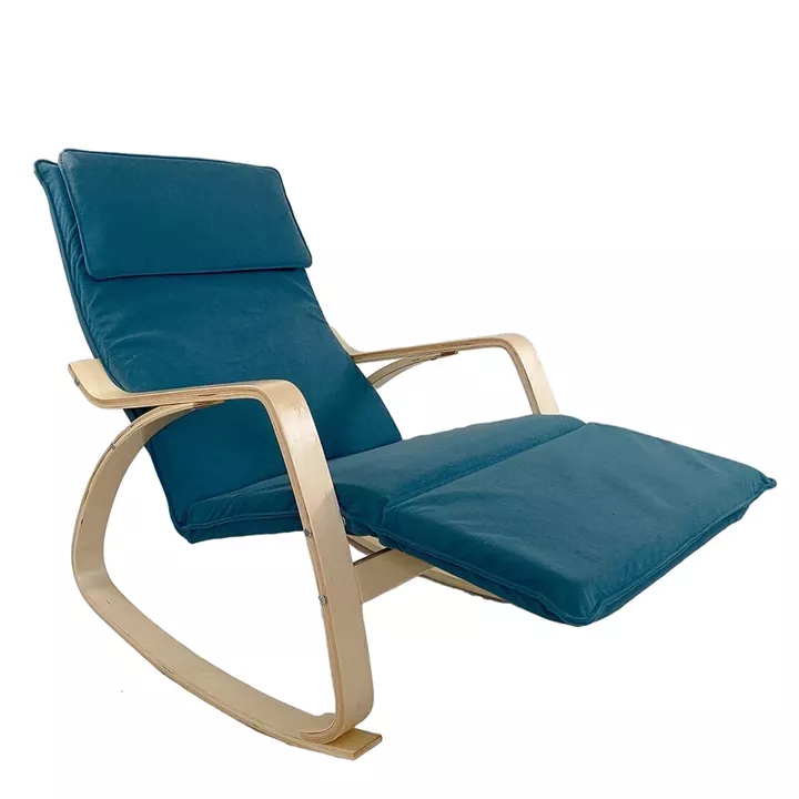 Πολυθρόνα Κουνιστή ArteLibre LUNDRA Μπλε/Φυσικό Ύφασμα/Ξύλο 67x127x91cm