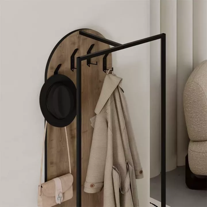 Έπιπλο εισόδου Archy Megapap από μελαμίνη - μέταλλο χρώμα ανοιχτό καρυδί 53x31,7x180εκ.